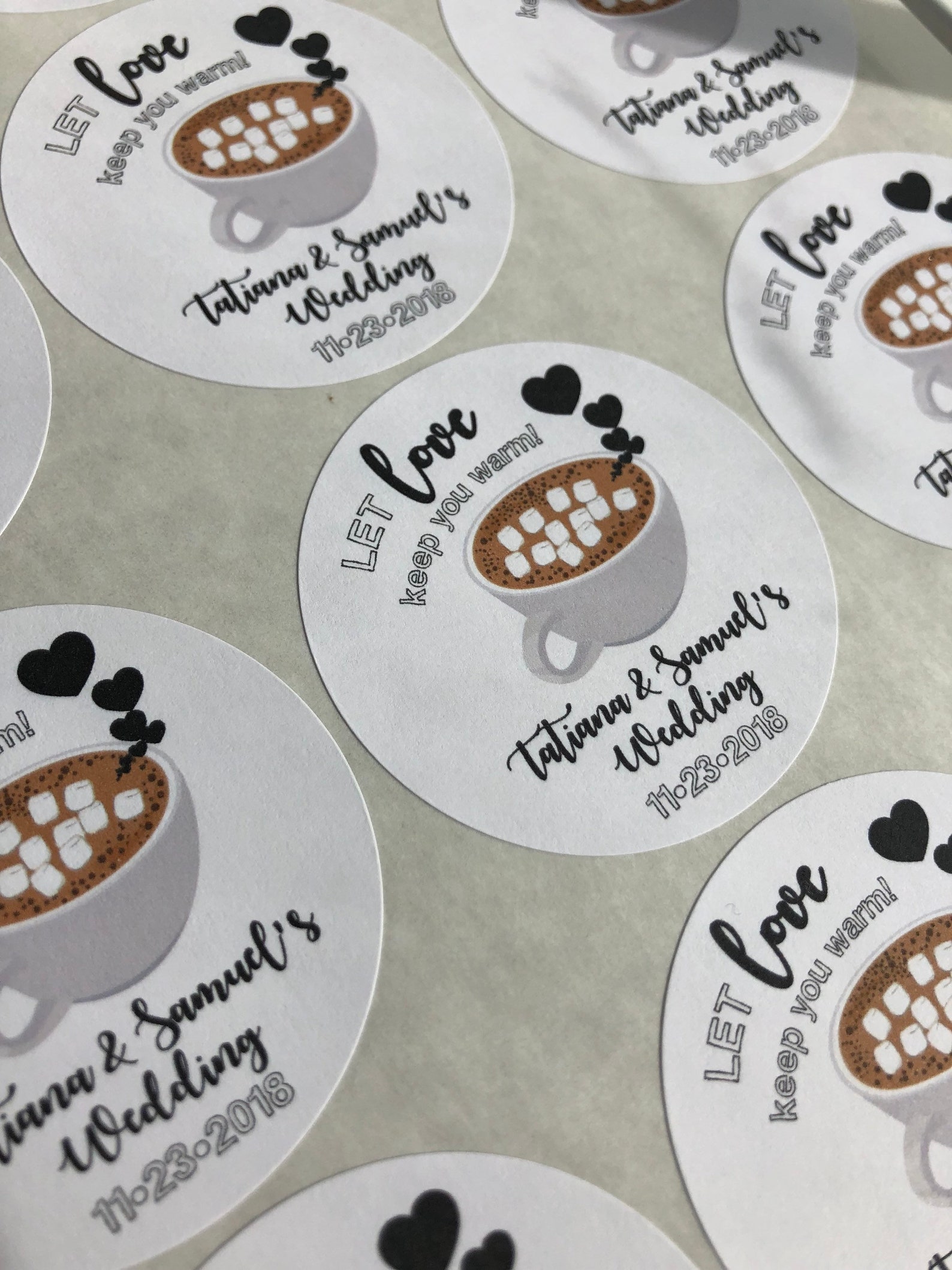 Hot Chocolate Wedding Favor Sticker Let Love Keep You Warm Etsy