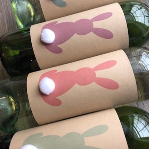 Easter Bunny Wine Label Table Decoration, Baby Shower Decorations, PomPom Bunny Wine image 2