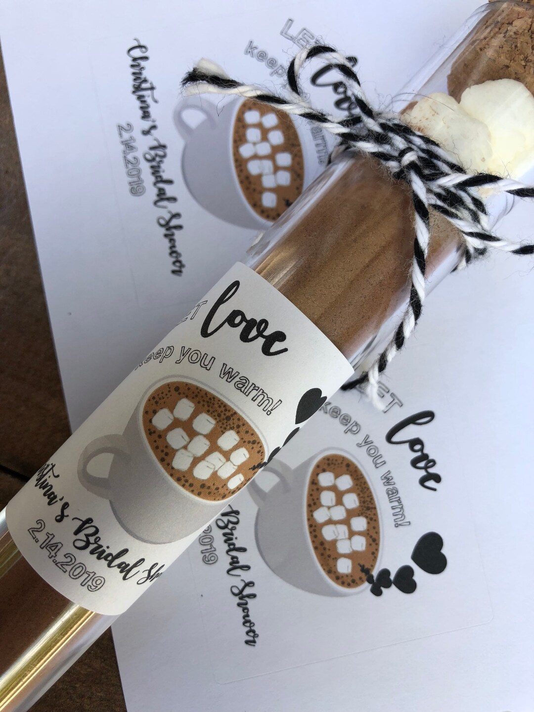 Hot Chocolate Wedding Favor Sticker, Let Love Keep You Warm, Bridal