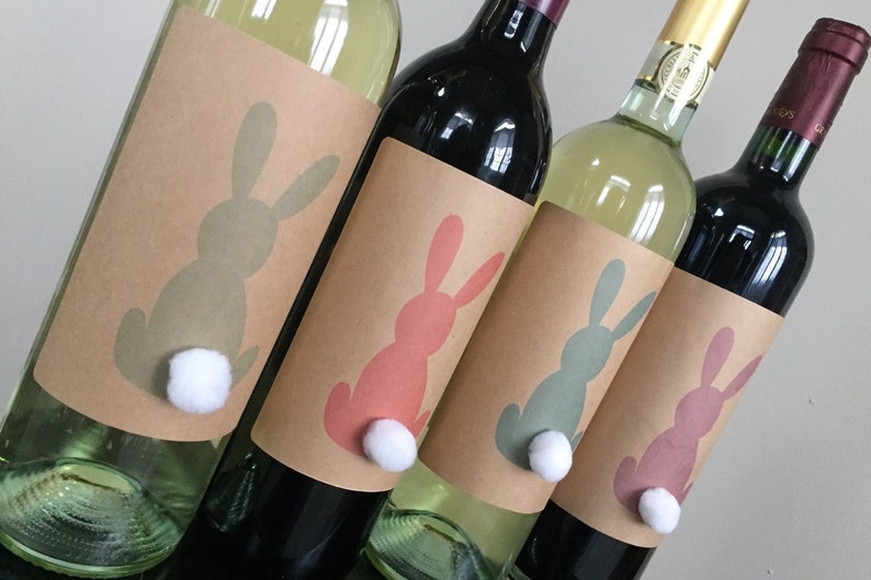 Easter Bunny Wine Label Table Decoration, Baby Shower Decorations, PomPom Bunny Wine afbeelding 8