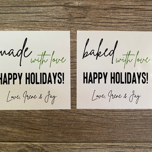 Personalized Baked with love stickers, Made with love Stickers for the holidays, Christmas Baked Goods Stickers, Gifts for neighbors