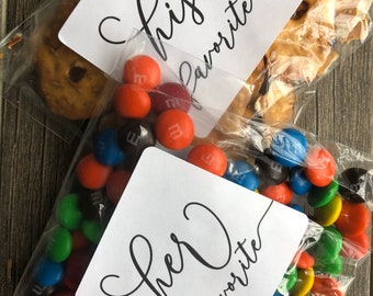 His and Her Favorite Stickers, Wedding Welcome Hotel Bags, welcome bag treats, guest boxes, wedding favors, bridal shower favor stickers