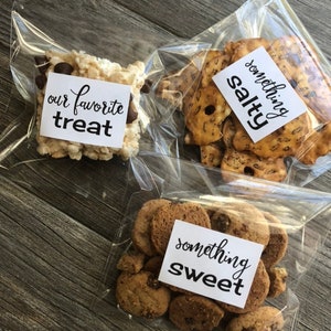Something salty, something sweet and our favorite treat stickers wedding stickers, snack bag stickers, wedding hotel bag sticker set