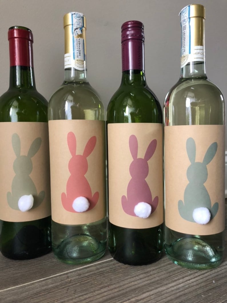 Easter Bunny Wine Label Table Decoration Baby Shower Decorations PomPom Bunny Wine