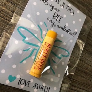 Personalized Teacher Valentines Day Card, Kids Valentine School Party Gifts,  Burts Bees Chapstick Card for Teachers and School Staff