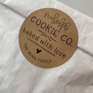 Rudolph Cookie Co. Christmas Cookie Stickers, Personalized baked with love stickers for neighbors