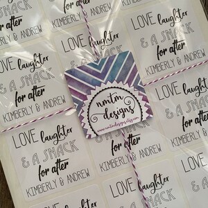 Love laughter and a snack for after snack sticker, Wedding Welcome bag stickers, Wedding Hotel bags, Favor image 5