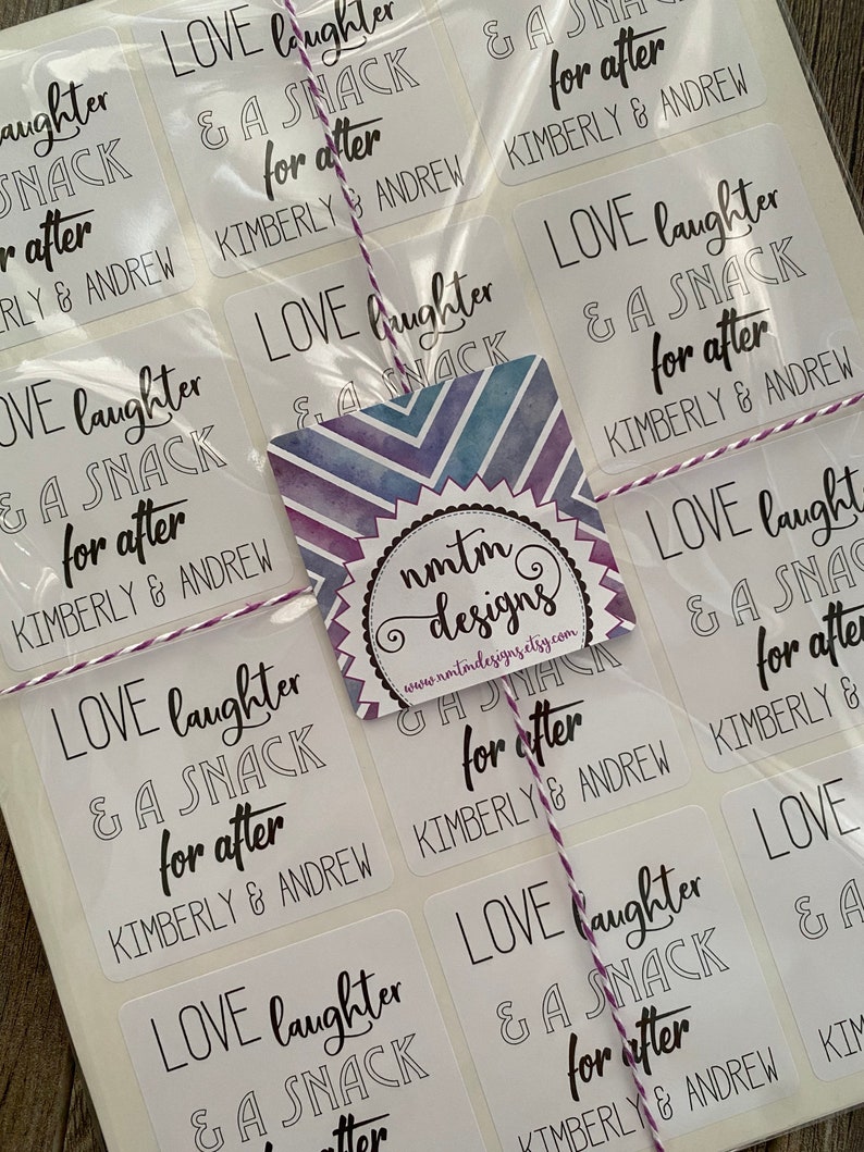 Love laughter and a snack for after snack sticker, Wedding Welcome bag stickers, Wedding Hotel bags, Favor image 5