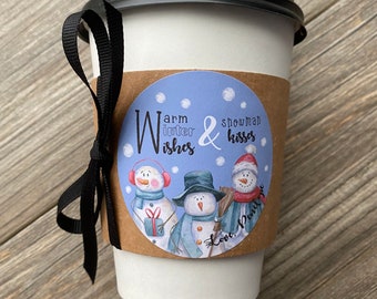 Warm Winter Wishes and Snowman Kisses coffee lover Christmas gift card holder, Gifts for Coffee Gift Cards, Coffee Cup Gift Card Holder