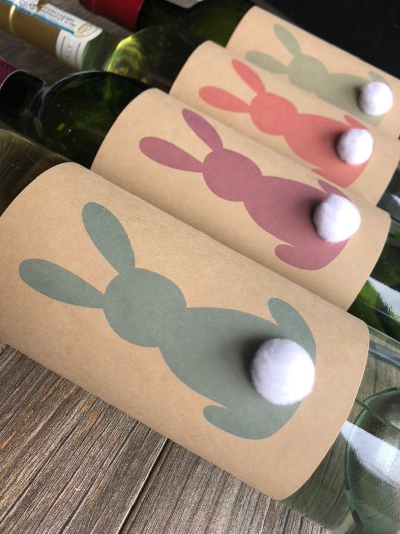 Easter Bunny Wine Label Table Decoration, Baby Shower Decorations, PomPom Bunny Wine image 3