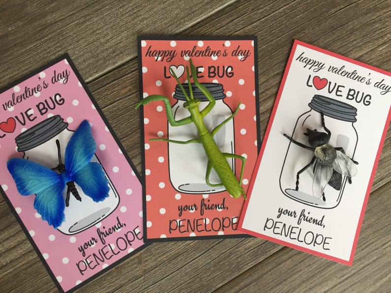 Bug Kids Valentine's Day Card for school, girls or boy valentines for class exchange, preschool Kids Valentines, LOVE Bug image 1