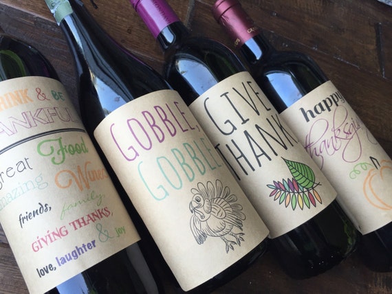 Thanksgiving Wine Labels Table Decor or Hostess Gift, Friendsgiving Dinner