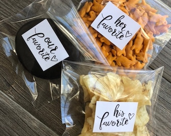 His favorite, her favorite and our favorite wedding welcome bag stickers, wedding hotel bag stickers