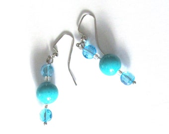 Royalty Halmarked Princess Magnificent Ocean Blue Natural Blue Jade Dangle Drop Earrings