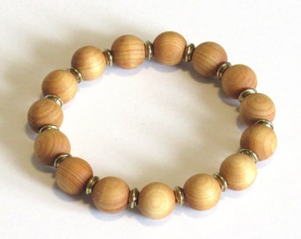 Cedar Wood Bead Bracelet / Light Brown Bead Bracelet / Natural Bead Bracelet / Cedar Bead Bracelet / Stretchy Bead Bracelet - Fantastic 324