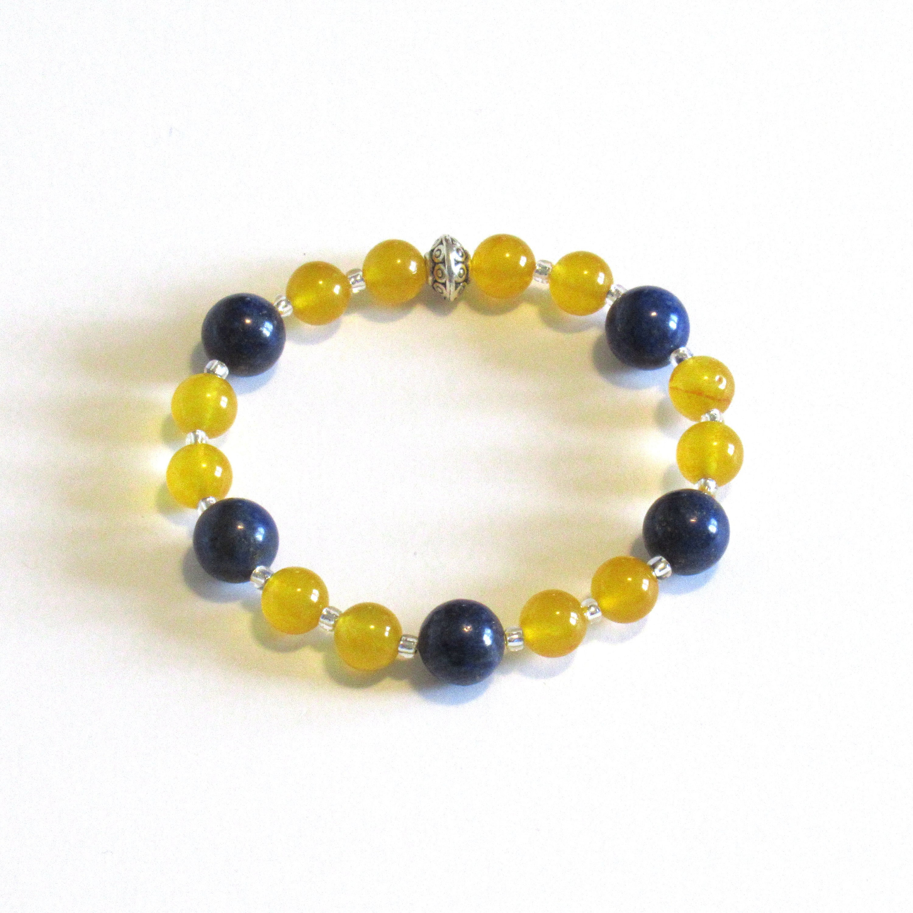 Yellow Jade Bead Bracelet with Blue Lapis Lazuli / Natural Etsy.de