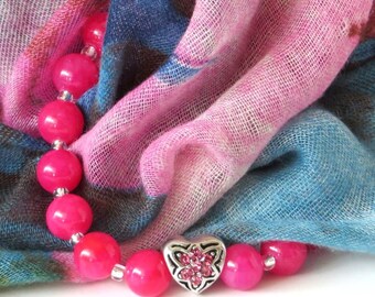 Pink Jade Bead Bracelet / Pink Heart Bracelet / Semi-Precious Gemstone Bead Bracelet / Stretchy Beaded Bracelet - Fantastic 286