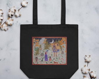 Baba Yaga’s Enchanted Forest Slavic Russian Witch Reusable Organic Cotton Eco Tote Bag