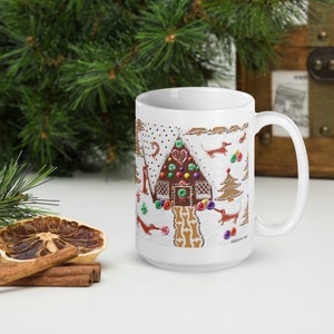Gingerbread Dachshunds Cute Christmas Dogs White glossy mug