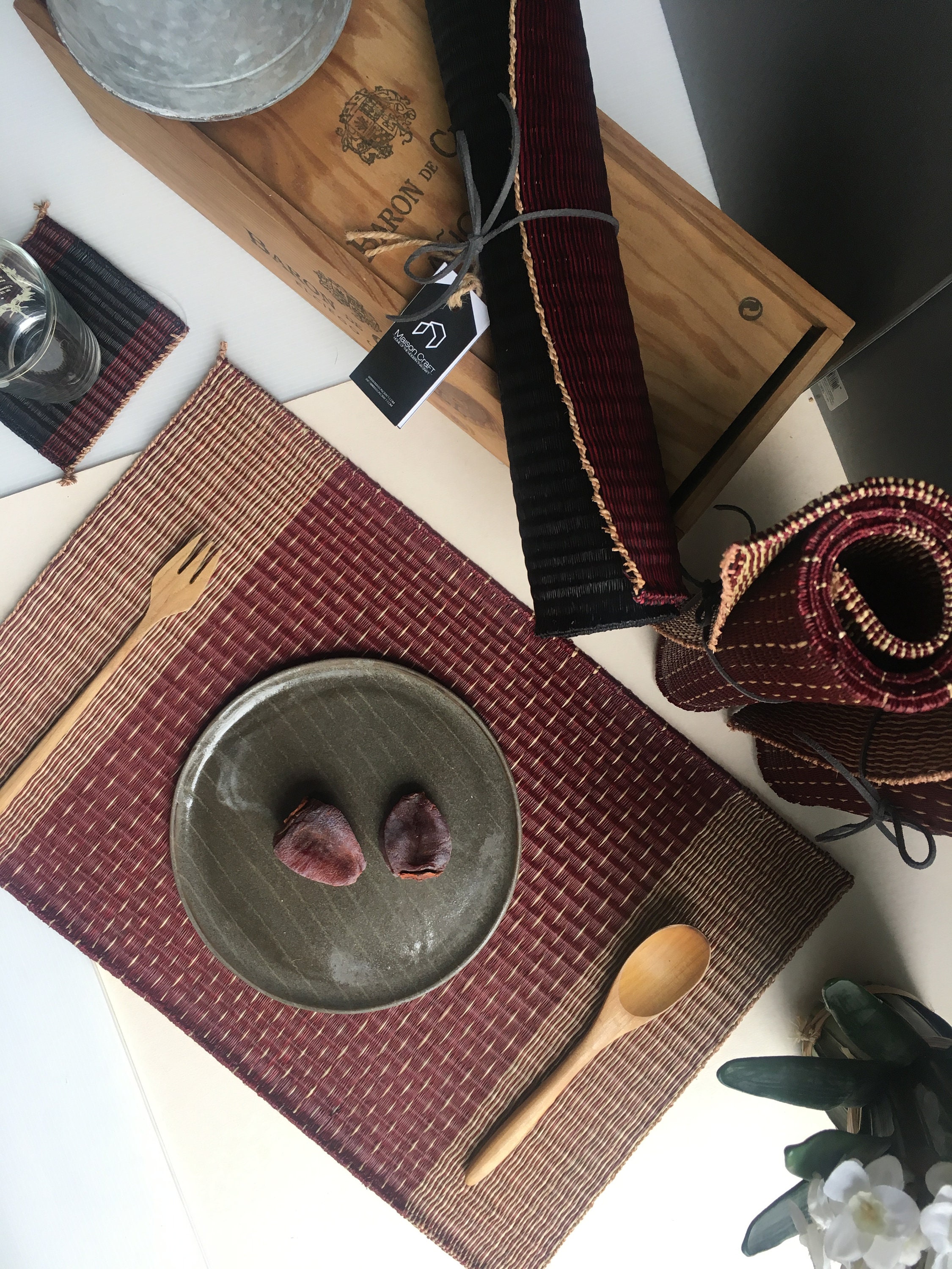 Red Placemats Rustic Placemats Woven Placemats Handmade Etsy