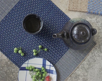 SET2 Blue Table mat, rectangle pad, handmade kitchen placemat, serving desk decor, table pad, washable mat, table protector, desk blotter