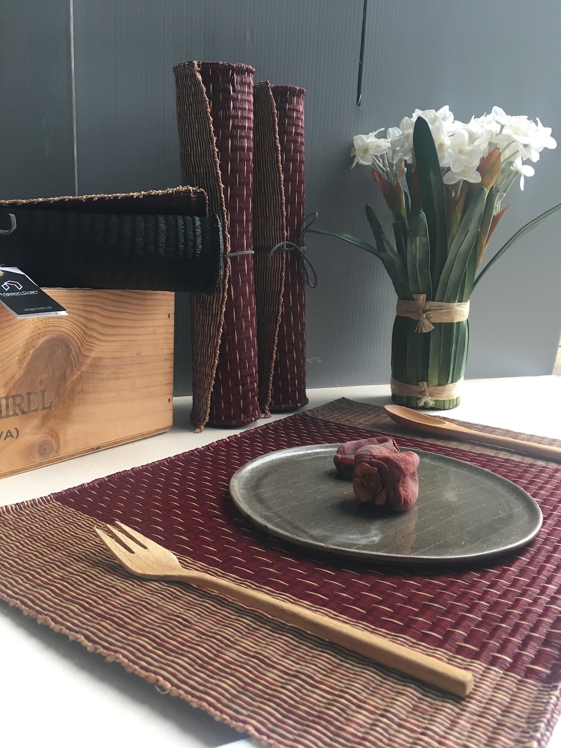 Red Placemats Rustic Placemats Woven Placemats Handmade Etsy