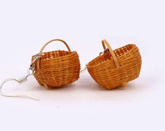 Wooden earrings, artisan earrings,woven earrings,wood earrings,basket earrings,organic earrings, bowl jewelry,sterling silver earrings