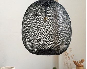 Rustic Pendant light black wabi sabi wicker wood Chandelier rattan oval ceiling lamp living room fixture country modern bohemian