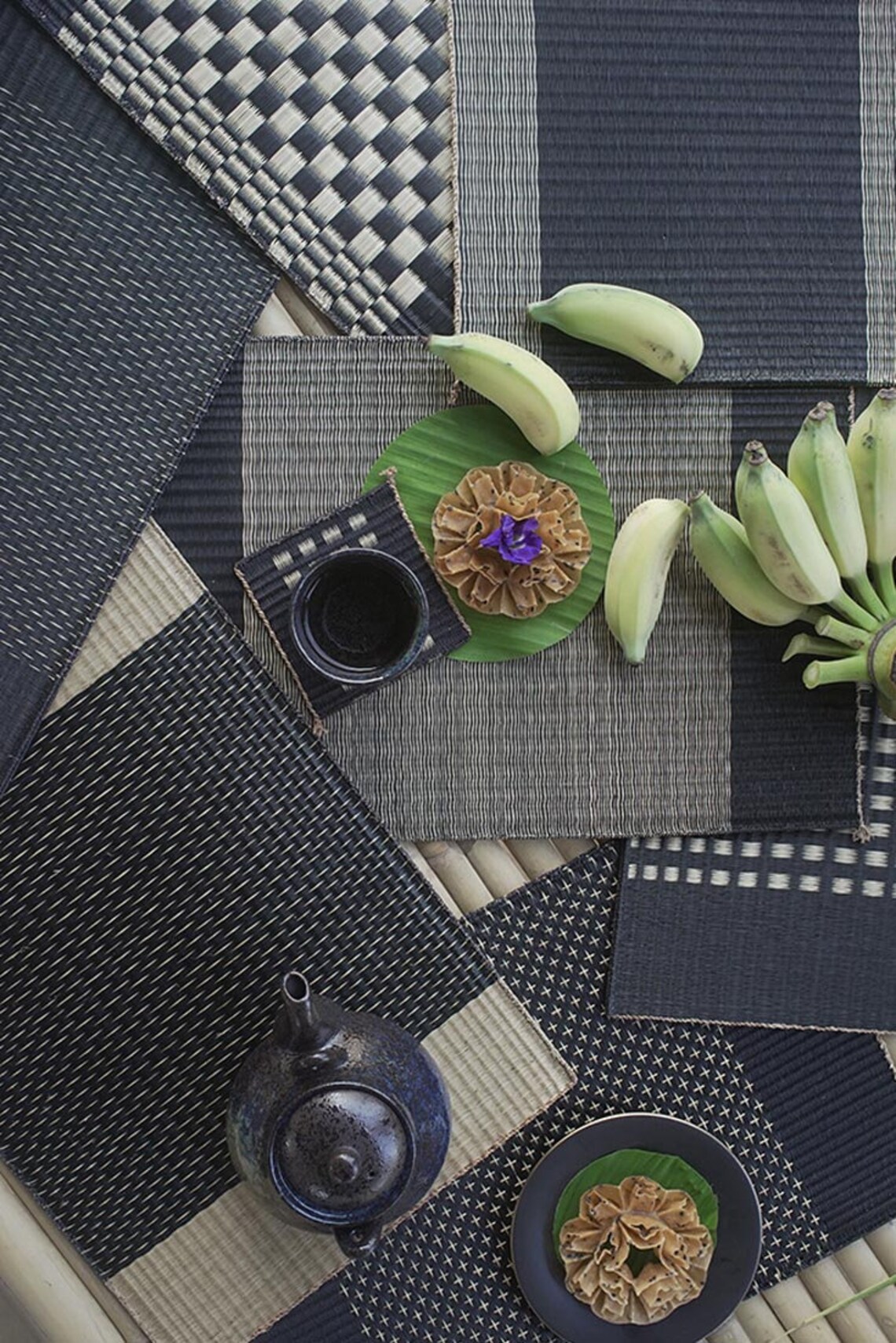 Black beige placemats rustic placemats woven placemats rush Etsy