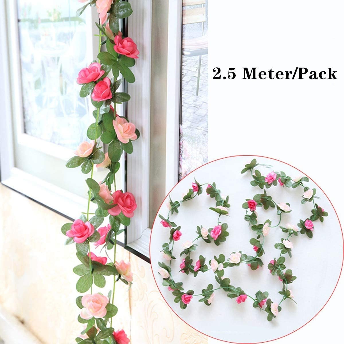 2 Pack Fake Rose Vine Flowers Plants 2.5m Artificial Rose Etsy