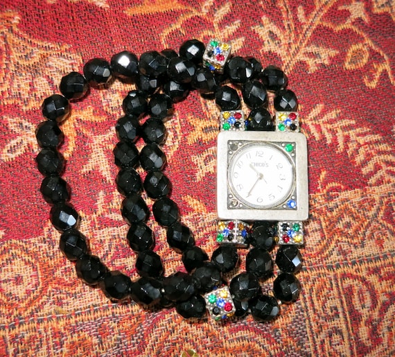 Black Crystal Beaded Watch by Chicos Vintage Bling - Etsy