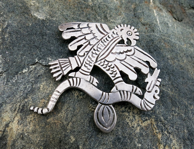 Spectacular 1930/'s Vintage TAXCO Eagle /& Snake Brooch Stamped 980 Sterling