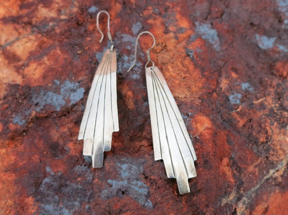 STERLING DANGLE EARRINGS, 3" Long, Stamped 925 - image 2