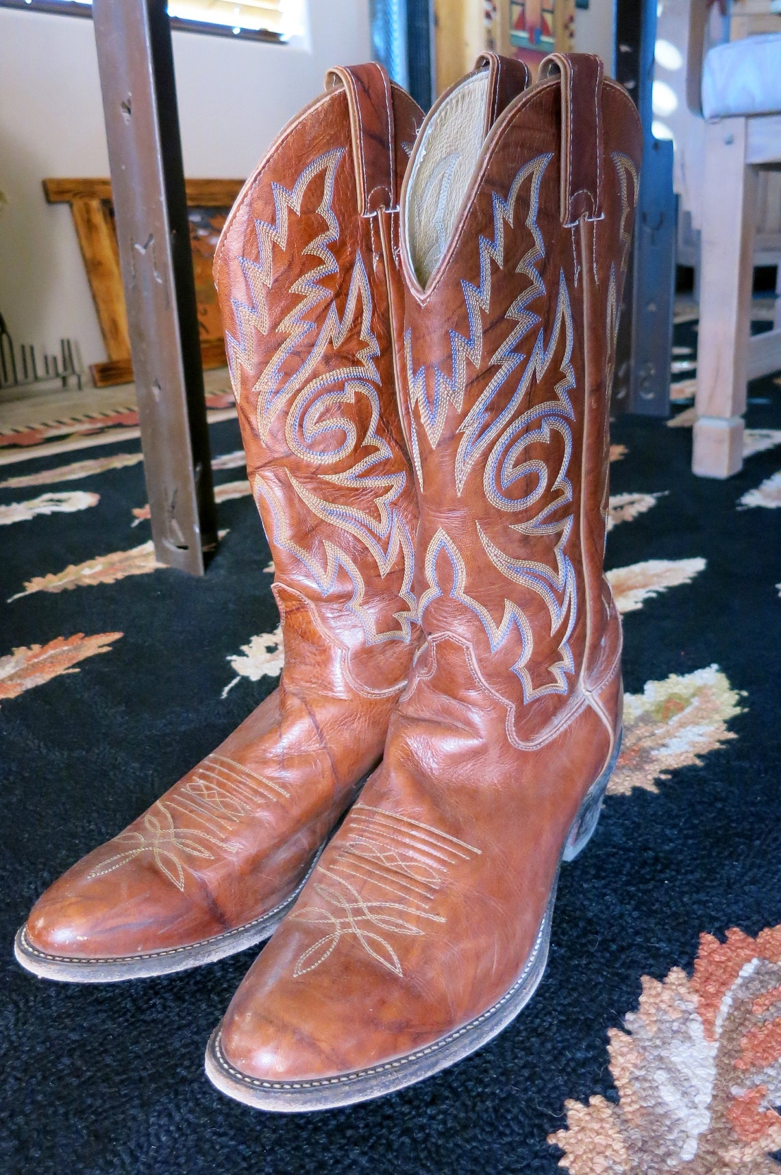 EXCELLENT JUSTIN COWBOY Boots, Size 8 1/2, Apache Bay, Quality Etsy