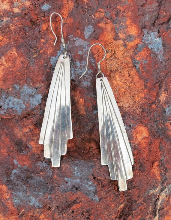 STERLING DANGLE EARRINGS, 3" Long, Stamped 925 - image 3