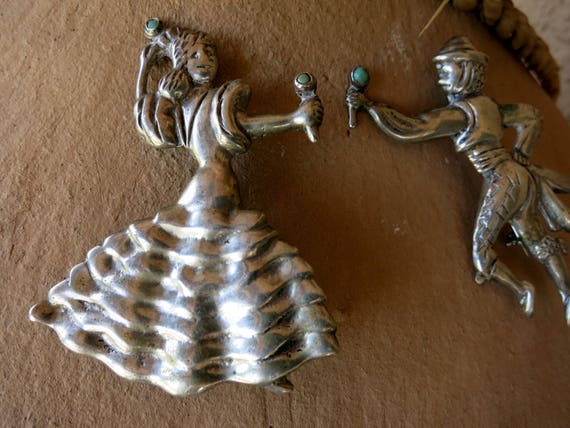 1920's SILVER BROOCHES, Flamenco Dancers Brooches… - image 2