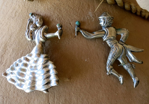 1920's SILVER BROOCHES, Flamenco Dancers Brooches… - image 1