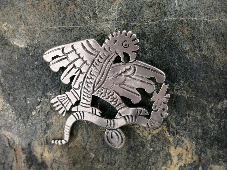 Spectacular 1930/'s Vintage TAXCO Eagle /& Snake Brooch Stamped 980 Sterling