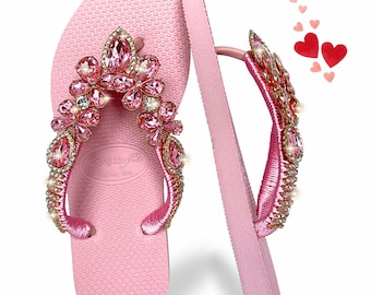 Rhinestone Flip Flops: Handcrafted Crystal Bling Sandals