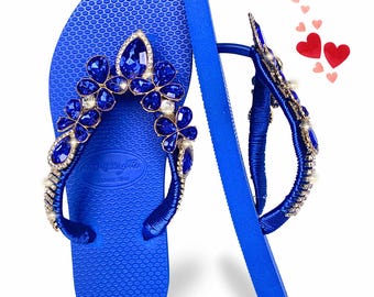 Rhinestone Flip Flops: Royal Blue Crystal Bling Sandals