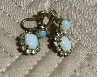 Gold filled faux opal screw back earrings