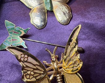 lot gold tone vintage butterfly brooches pins
