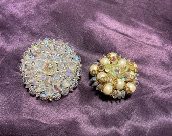 Pair 1950s beaded brooches