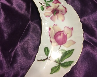 Vintage Bavaria Crescent Dish, Antique Roses Pattern, Old Nuremberg