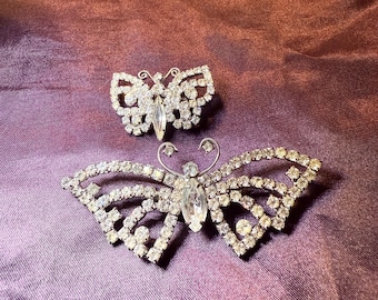 Vintage Rhinestone Butterfly Brooches - 1980s Set