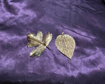 Pair leaf jewelry brooch and pendant