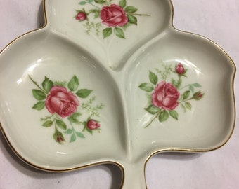 Mitterteich Bavaria rose nut candy dish in clover shape vintage