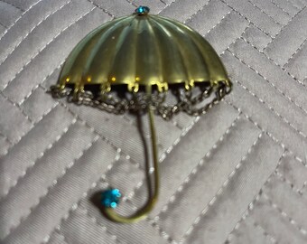 Adorable vintage umbrella brooch with rhinestones