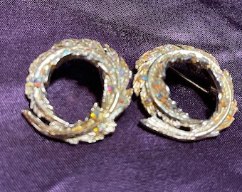 Pair aurora borealis scatter pins vintage mid century