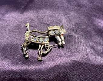 Vintage aurora rhinestone horse brooch